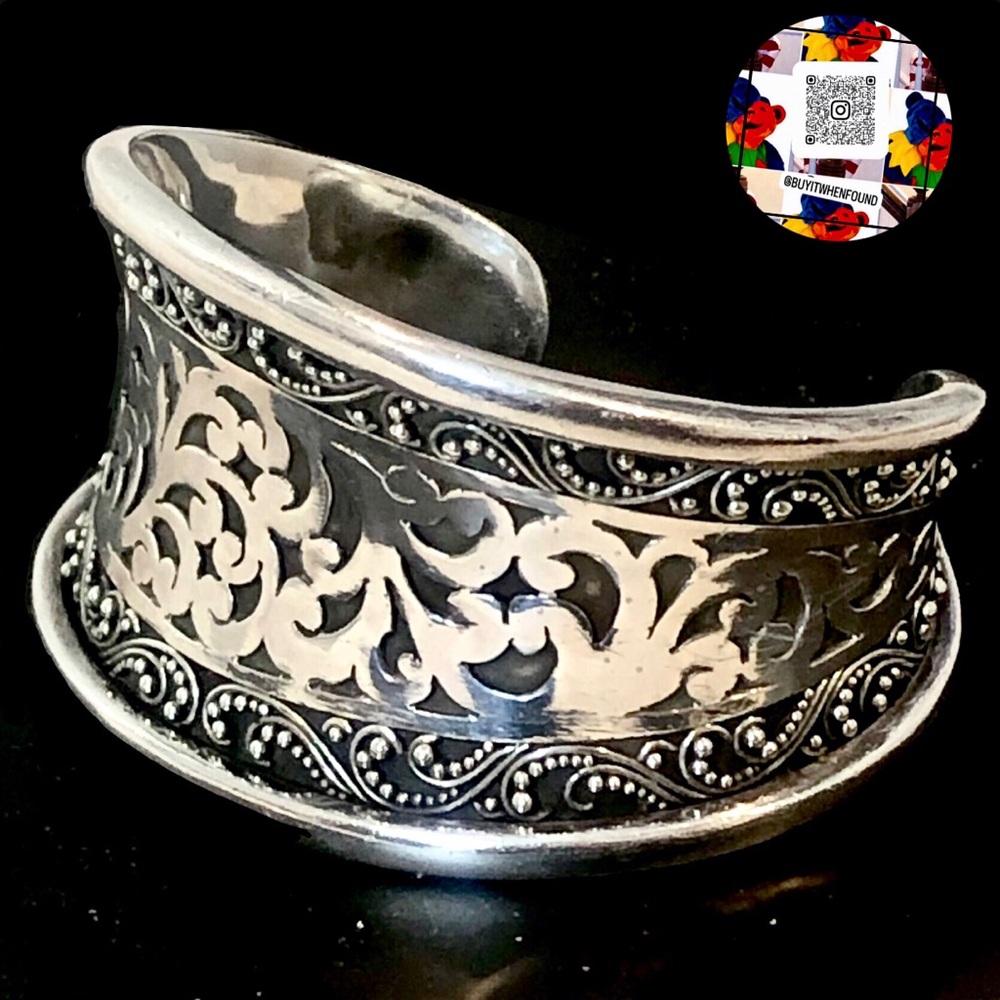 LOIS HILL Sterling Silver Cuff Bracelet with Cut Out Design and Oxidized Silver